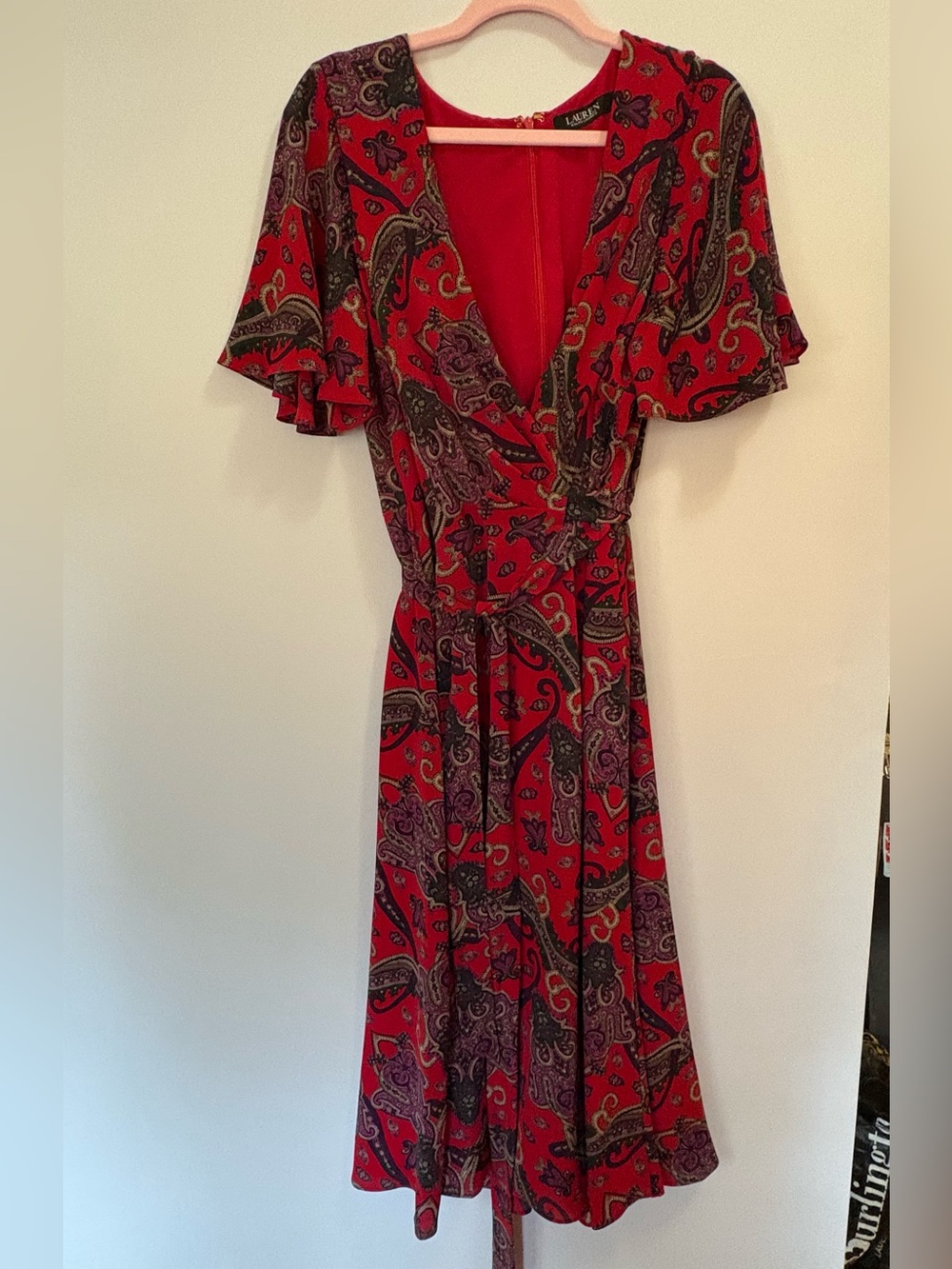 Lauren Ralph Lauren Red Paisley Faux Wrap-Style Dress